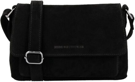 Suede Shoulderbag black damestas Zwart - H 16 x B 24,50 x D 5,50 cm