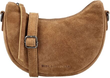 Suede Shoulderbag camel damestas Zand - H 16 x B 22 x D 5,50 cm