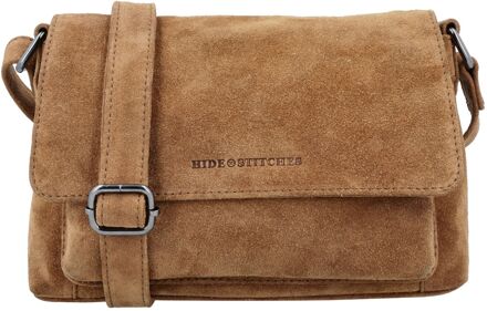Suede Shoulderbag camel damestas Zand - H 16 x B 24,50 x D 5,50 cm