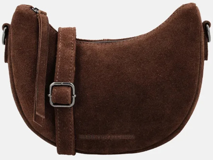 Suede Shoulderbag dark brown damestas Bruin - H 16 x B 22 x D 5,50 cm