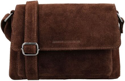 Suede Shoulderbag dark brown damestas Bruin - H 16 x B 24,50 x D 5,50 cm