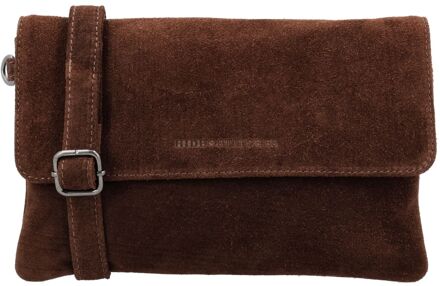 Suede Shoulderbag dark brown damestas polstasje Bruin - H 16 x B 24,50 x D 11 cm