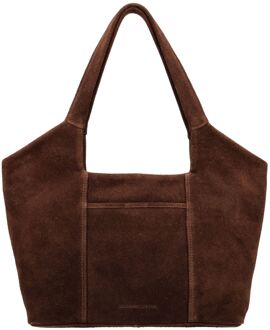 Suede Shoulderbag dark brown schoudertas dames Bruin - H 27 x B 47 x D 15 cm