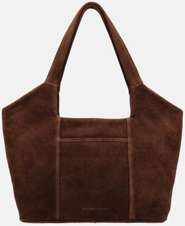 Suede Shoulderbag dark brown schoudertas dames Bruin - H 27 x B 47 x D 15 cm