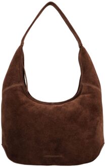 Suede Shoulderbag dark brown schoudertas dames Bruin - H 40 x B 42 x D 10 cm