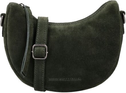 Suede Shoulderbag olive green damestas Groen - H 16 x B 22 x D 5,50 cm