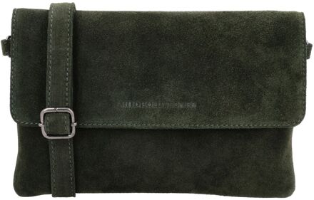 Suede Shoulderbag olive green damestas polstasje Groen - H 16 x B 24,50 x D 11 cm