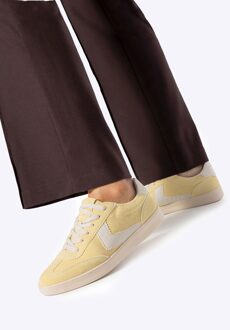 Suède Sneakers voor Dames met Contrasterende Eco-Lederen Inzetstukken Geel