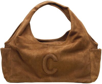 Suede Sophie Mini Shopper light cognac schoudertas dames - H 20.5 x B 50 x D 14.5 cm