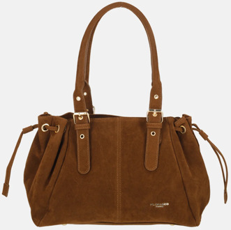 Suedine schoudertas camel Cognac