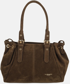 Suedine schoudertas chocolat Donkerbruin