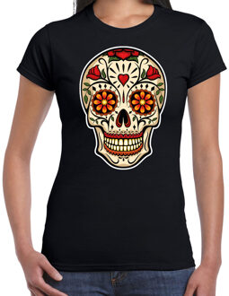 Sugar skull fashion t-shirt rock / punker zwart voor dames S