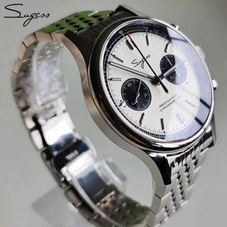 Sugess 40mm Sapphire st1901 Chronograph Watches Mens Hand Wind Mechanical Steel Strap Waterproof Mens Wrist Watch 2020 relogio