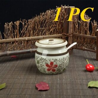 Suiker kom Creatieve Kookpotten Keramische Suiker Pot Porselein Keuken Opslag Pot Koken Kruiderij Japanse Stijl Vier Patronen groot rood bloem