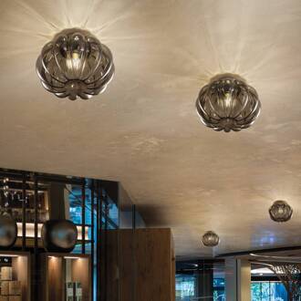 Suiker plafondlamp met glazen kap, gerookt rokerig grijs