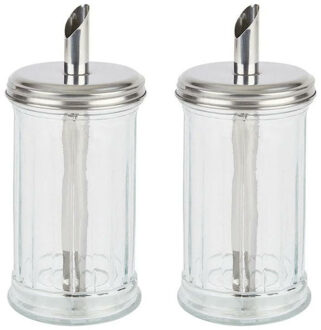 Suikerpot/strooier - 2x - glas/rvs metaal - transparant/zilver - 7 x 17 cm - luxe uitvoering - 275 g