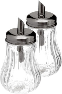 Suikerpot/suikerstrooier glas met RVS tuit - 2x stuks - 180ml