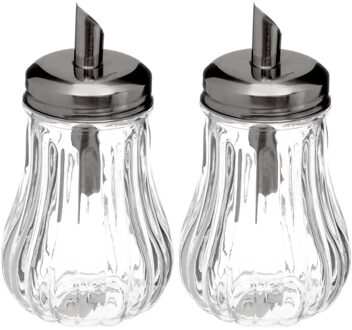 Suikerpot/suikerstrooier glas met RVS tuit - 4x stuks - 180ml