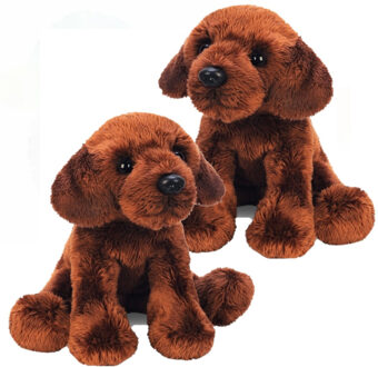 Suki Gifts Knuffel Labrador - 2x stuks - hondenras knuffeldier - bruin - 12 cm - pluche