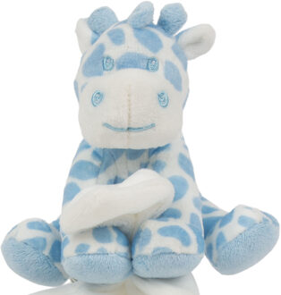 Suki Gifts pluche gevlekte giraffe knuffeldier - tuttel doekje - blauw/wit - 30 cm - Knuffeldoek