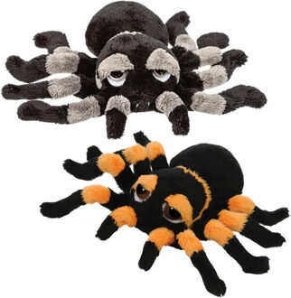 Suki gifts Pluche knuffel spinnen 2x stuks - tarantulas - 22 cm - speelgoed - Knuffeldier Zwart