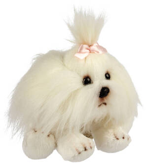 Suki Gifts Pluche knuffeldier hond - Shih Tzu - wit - 13 cm - huisdieren thema - Knuffel huisdieren