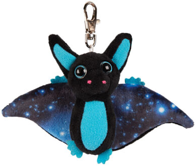 Suki Gifts Pluche knuffeldier vleermuis - zwart/blauw - 9 cm - sleutelhanger - Knuffeldier