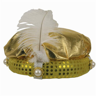 Sultan hoed goudkleurig met pluim