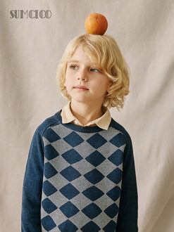 Sumcico Jongen Trui 100% Katoen Trui Longsleeve Trui Baby 'S Diamond Patroon Zachte Trui Dailywear Leeftijd 2-14Y marine / 2-3T