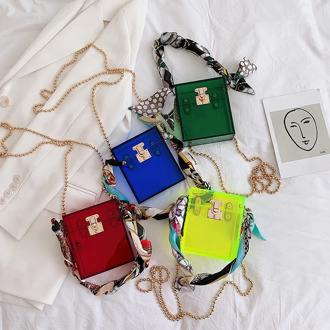 Summer Fashion SquareFemale Bag Acrylic Mini Box Bag Shoulder Bag New Lock Scarf Small Square Bag Fashion Beach Crossbody Bag