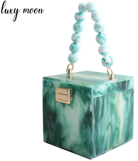 Summer Mini Handbag Women's Acrylic Clutch Evening Bag Box Shape Pearl Chain Wedding Purse Luxury Design 2020 Party Bag ZD1616