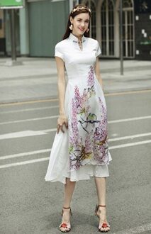Summer Party Elegante Ao Dai Aziatische Stijl Qipao Jurk Voor Vrouwen B / XL