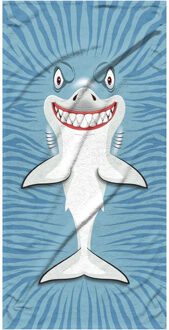 Summer Play strand/badlaken - haai print - 75 x 150 cm - microvezel - Strandlakens Blauw