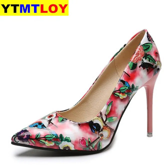 Summer Plus Size 35-44 Women Pumps New Fashion Sexy Pointed Toe Shallow Shoes Woman High Heels Party Elegant Embroider 10CM