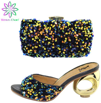 Summer Rhinestone Slipper High Heels Shoes and Bag for New Year Parties Elegant Fashion Casual Shoe Women Sandals Plus Size