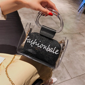 Summer Transparent Bags Women Handbags 2020 New Beach Weaving Chain Square Composite Bags Girls Casual Shoulder Messenger Bag