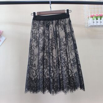 Summer Women Lace Skirts Solid Casual Mesh Tulle Skirt Hollow Out Short Pencil Elastic Black White Skirt zwart / Xl