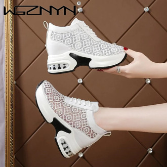 Summer Women Platform Wedge Outdoor Sports Shoes High Heel Increasing Ladies Casual Shoes Mesh Breathable Woman Chunky Sneakers