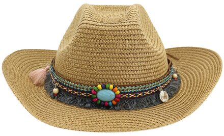 Summer Women's Hat Western Style Classic Cattleman Cowboy Cowgirl Straw Hat Sun Hat Summer Foldable Cowboy Male Cap @C18 khaki