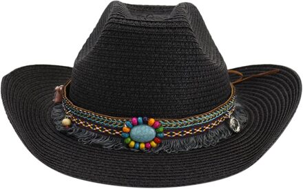 Summer Women's Hat Western Style Classic Cattleman Cowboy Cowgirl Straw Hat Sun Hat Summer Foldable Cowboy Male Cap @C18 zwart
