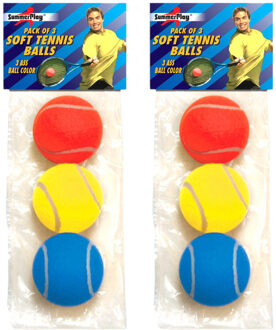 Summerplay Set van 6x stuks gekleurde soft foam tennisballen 7 cm - Tennisballen Multikleur