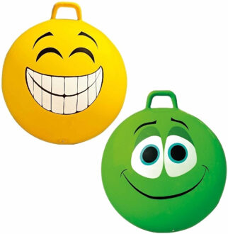 Summertime 2x stuks speelgoed Skippyballen met funny faces gezicht geel en groen 65 cm - Skippyballen Multikleur