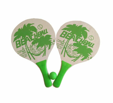 Summertime Beachball set - groen - hout - Rackets/batjes en bal - strand speelset