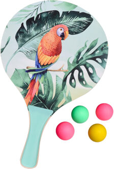 Summertime Beachball set - hout - groen - strand sport speelset - met 5x balletjes