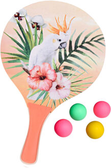 Summertime Beachball set - hout - oranje - strand sport speelset - met 5x balletjes - Beachballsets