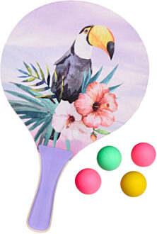 Summertime Beachball set - hout - paars - strand sport speelset - met 5x balletjes - Beachballsets