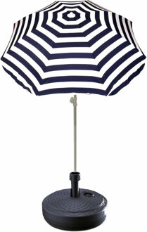 Summertime Blauw gestreepte strand/tuin basic parasol van nylon 180 cm + parasolvoet antraciet - Parasols