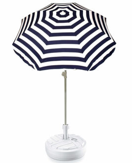 Summertime Blauw gestreepte strand/tuin basic parasol van nylon 180 cm + parasolvoet wit - Parasols