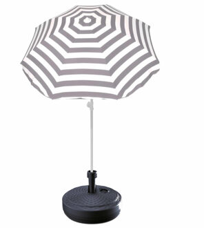 Summertime Grijs gestreepte strand/tuin basic parasol van nylon 180 cm + parasolvoet antraciet - Parasols