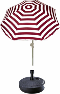 Summertime Rood gestreepte strand/tuin basic parasol van nylon 180 cm + parasolvoet antraciet - Parasols